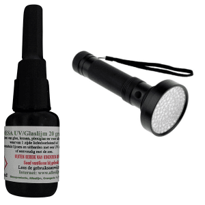 50 gram glaslijm + 100 led's UV lamp